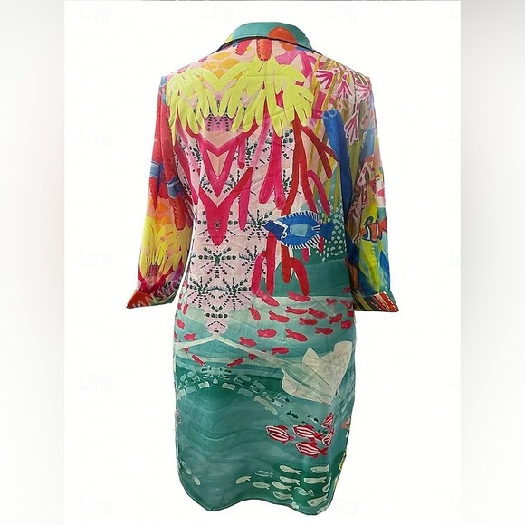 Oaku Tropical Ocean Hawaiian Flowy Beach dress, shirt, swim coverup Size 4XL - Picture 4 of 16